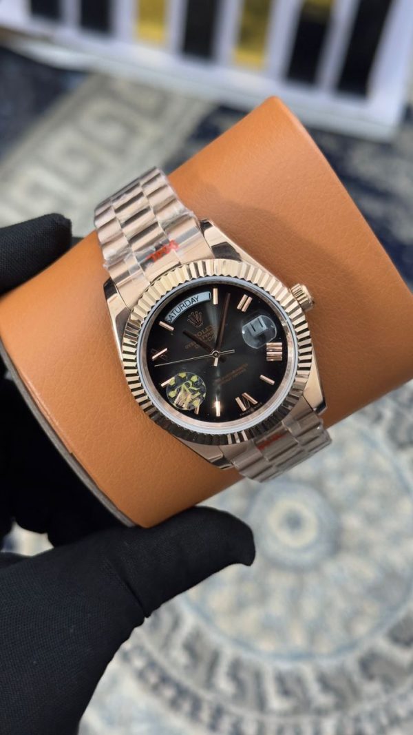 Rolex Day Date Rose Gold Bracelet Strap Mens Watch