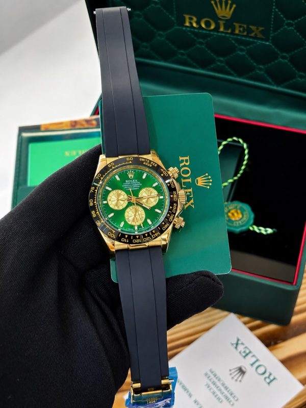 Rolex Green Face Rubber Strap Mens Watch