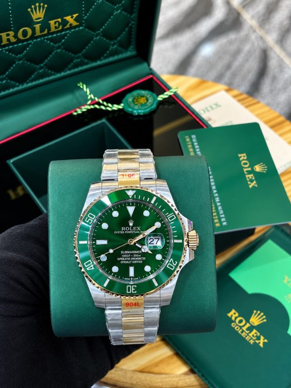 Rolex Two Tone Green Submarine Bracelet Strap Mens Watch