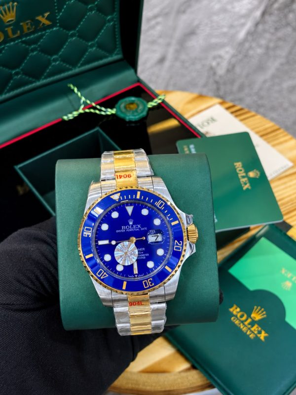 Rolex Blue Face Two Tone Submarine Bracelet Strap Mens Watch