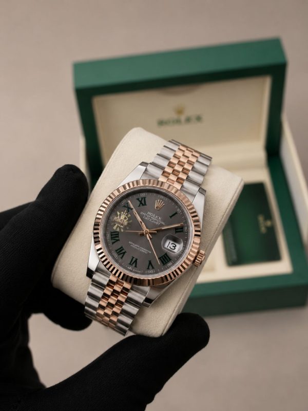 Rolex Two Tone Wimbledon Stainless Strap Mens Watch