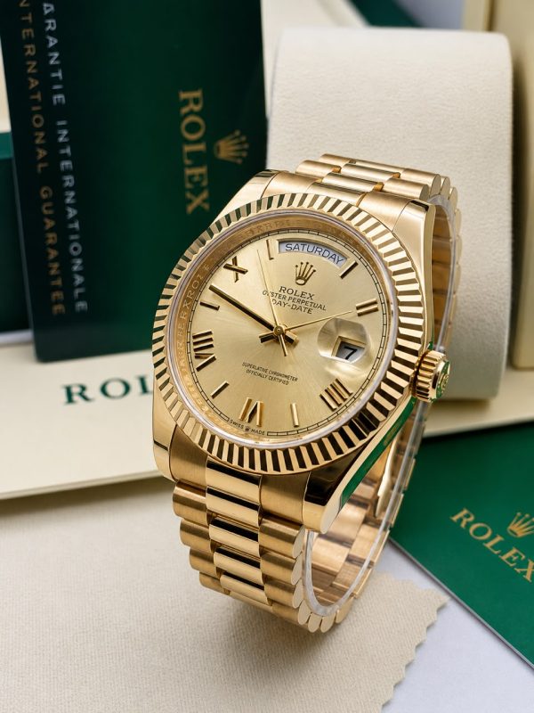 Rolex Gold Face Day Date Yellow Gold Bracelet Strap Mens Watch